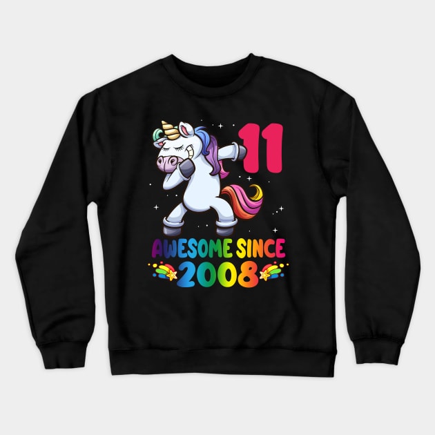 11 Years Old 11th Birthday Party Unicorn Dabbing Shirt Girl Crewneck Sweatshirt by crosszcp2